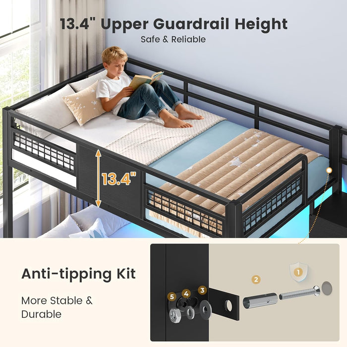 Metal Twin Sturdy Bunk Bed With IntegratedStorageDrawers