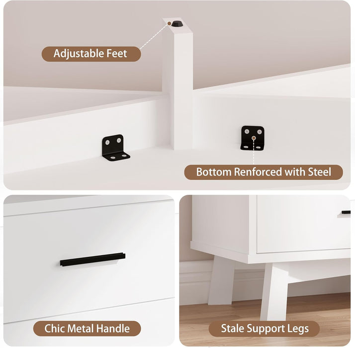 Dresser for Bedroom, 6 Drawer Wide Modern Chest of Drawers with X-Shaped Sturdy Base, Wood Double Dresser Closet Clothes Storage Organizer, Wooden TV Stand for Living Room, Hallway, White