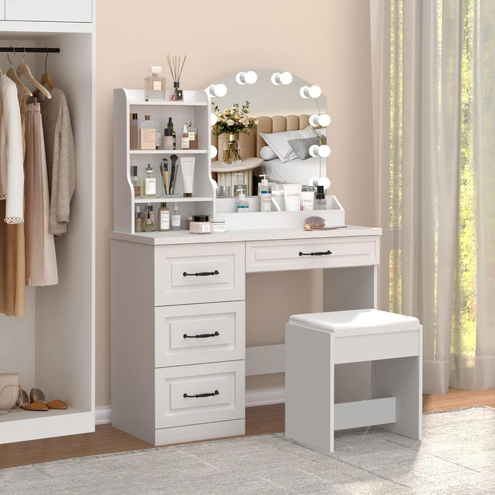 White Makeup Vanity Desk With Premium Illumination