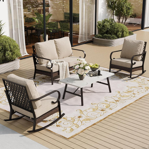 , 4 PCS Metal Patio Conversation Set, Rocking Chairs