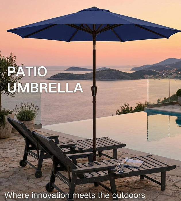 Patiokingdom 9FT Patio Outdoor Umbrella-Upf 50+ Sun Shade with Wind Vent, Push-Button Tilt & Smooth Crank Lift, Rust-Resistant Fiberglass Frame for Garden, Backyard,Yard