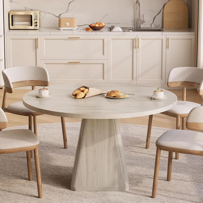 47 Inch round Dining Table for 4-6, Pedestal Kitchen Dinner Table White