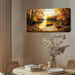 Fall Wall Art, Landscape Wall Art, Large Wall Decor, Lake Boat Forest Canvas Art Prints, Gold Autumn Nature Pictures, Rustic Paintings for Living Room Bedroom Dining Room Office Farmhouse 29"X57"