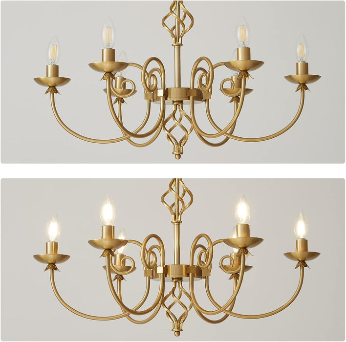 Modern Gold Chandelier for Dining Room 6 Lights Candle Chandelier Light Fixtures 26" Hanging Pendant Light Rustic Industria Chandeliers for Farmhouse Living Room Bedroom Foyer Entryway