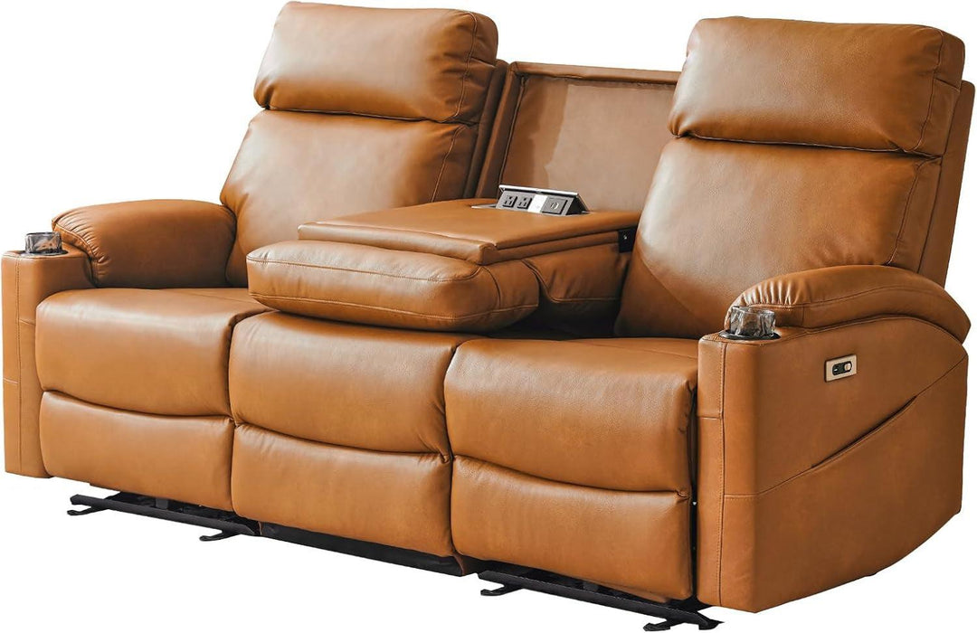 Power Reclining Sofa - 3 Seater Recliner Sofás, PU Leather Sofa, Home Theater Seating with Flipped Middle Backrest, Power Recliner Couch for Living Room(Brown)