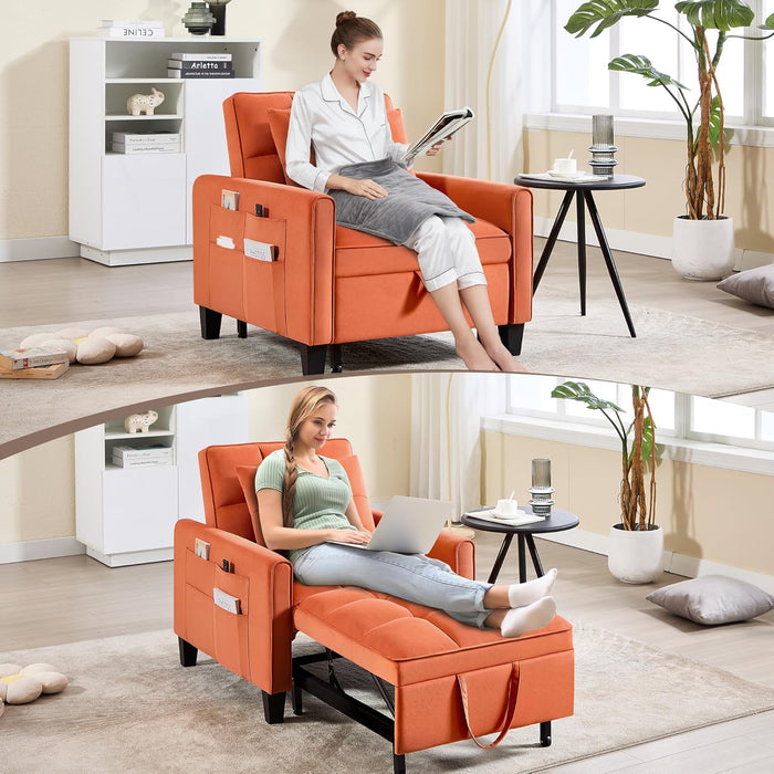Three In One Velvet Orange Convertible SleeperChair