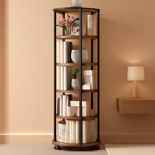 Rotating Bookshelf, 360° Spinning Bookshelf Tower,Round Book Shelf | Display Revolving Bookcase, Narrow Swivel Bookshelves for Small Space, Bedroom, Living Room, 6-Tier Rustic Brown, BC52101B