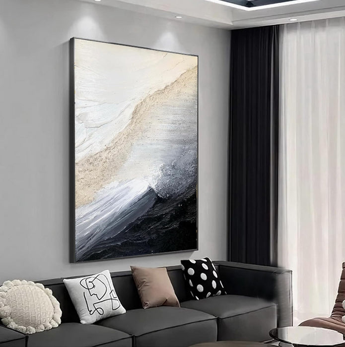 Handcrafted Monochrome Wall Art 32x48 Coastal Framed