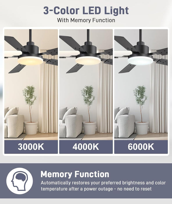 Ceiling Fan Lights, 52" Ceiling Fans with Lights and Remote, Farmhouse Ceiling Fans with Light Quiet Reversible DC Motor, Dual-Finish LED Ceiling Fan Light for Living Room, Bedroom, Kitchen