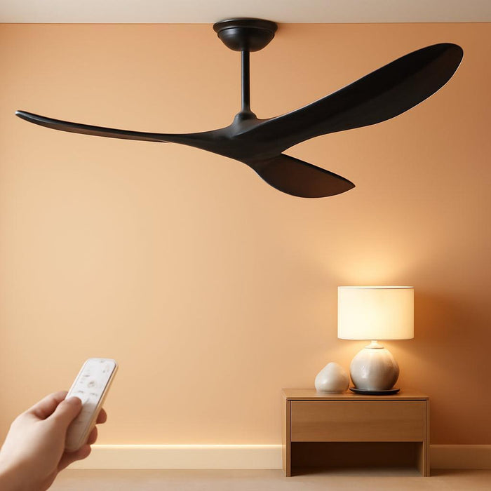 52 Inch Ceiling Fan No Light, Wood Ceiling Fans without Lights with Remote Control, Indoor Outdoor Ceiling Fan for Porch Garage Modern Propeller Black Ceiling Fans 3 Blades, Matte Black