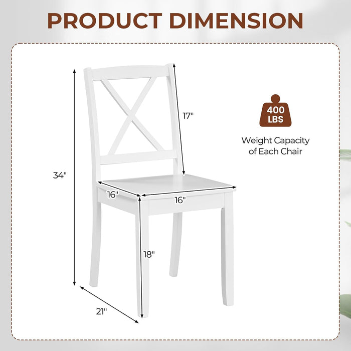Wood Dining Chairs Set of 4 White, Armless Kitchen Chair W/Rubber Wood Legs & Curved Backrest, Farmhouse Cross Back Diner Chair, Wooden Side Chairs for Home Dining Room, Load 400 LBS