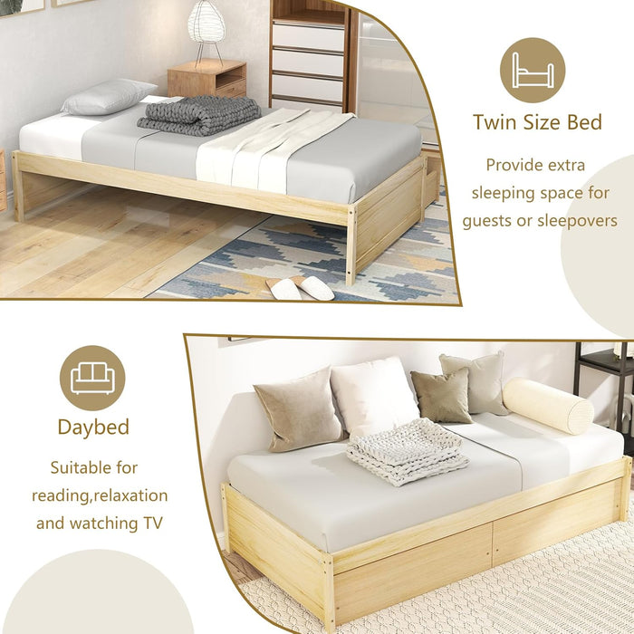 Twin Bed Frame with 2 Storage Drawers, Wooden Platform Bed with Slats Support, Twin Storage Bed for Kids, Teens, Adults, No Box Spring Needed (Natural)