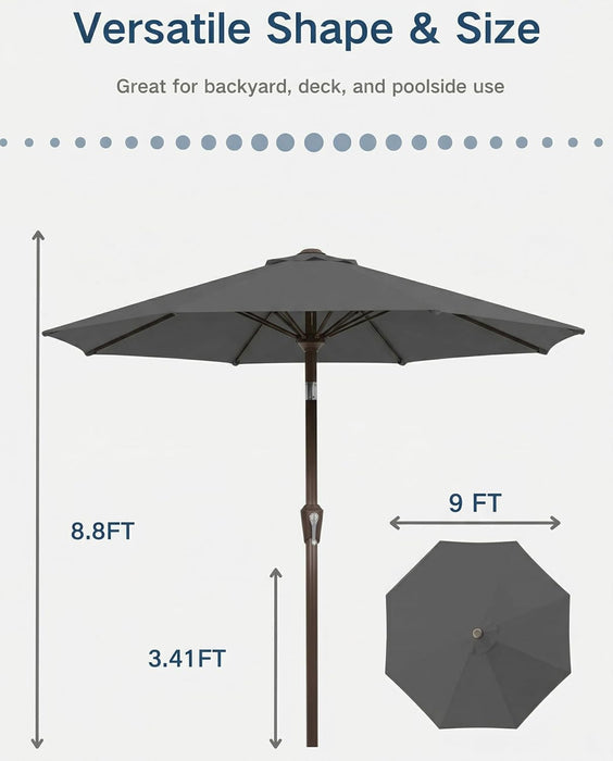 Patiokingdom Auto-Tilt 9FT Patio Umbrella Outdoor with 8 Sturdy Fiberglass Ribs,Market Table Umbrella for Pool,Backyard,Deck and Garden