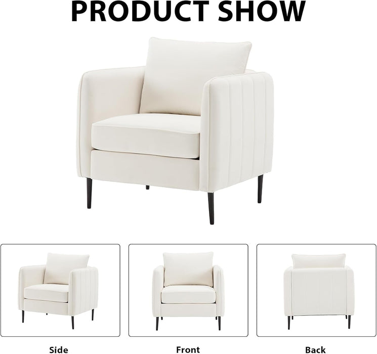 Modern Velvet Accent Chair, Single Sofa Chairs Armchair with Square Arm, Upholstered Accent Chairs for Living Room, Bedroom, Apartment (Beige Chair)
