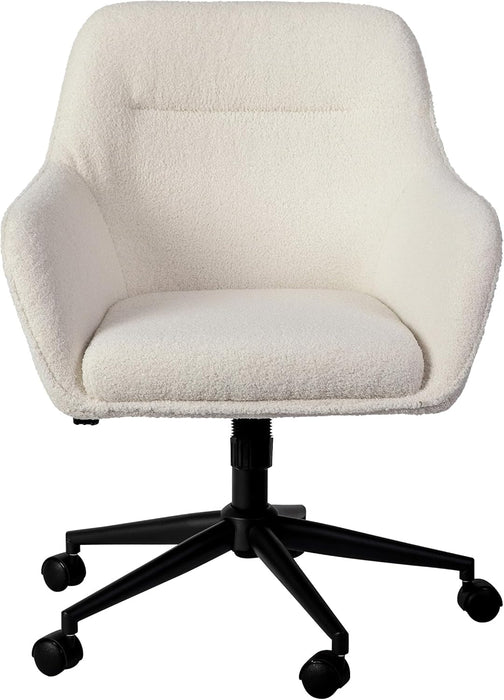Rayna Swivel Task Chair with Flared Arms for Home Office in White Boucle with Oil Rubbed Bronze Frame