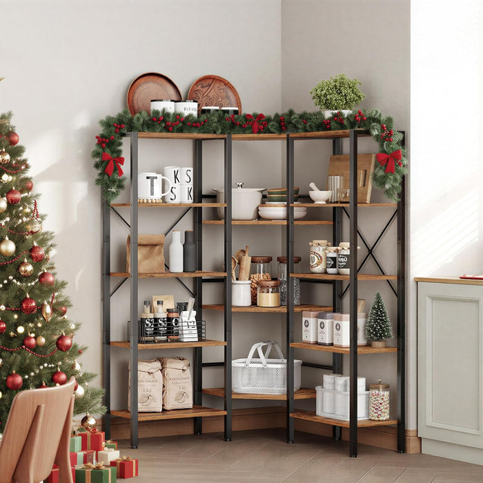 LShaped Corner Bookshelf 5Tier Beveled Edge DarkBrown