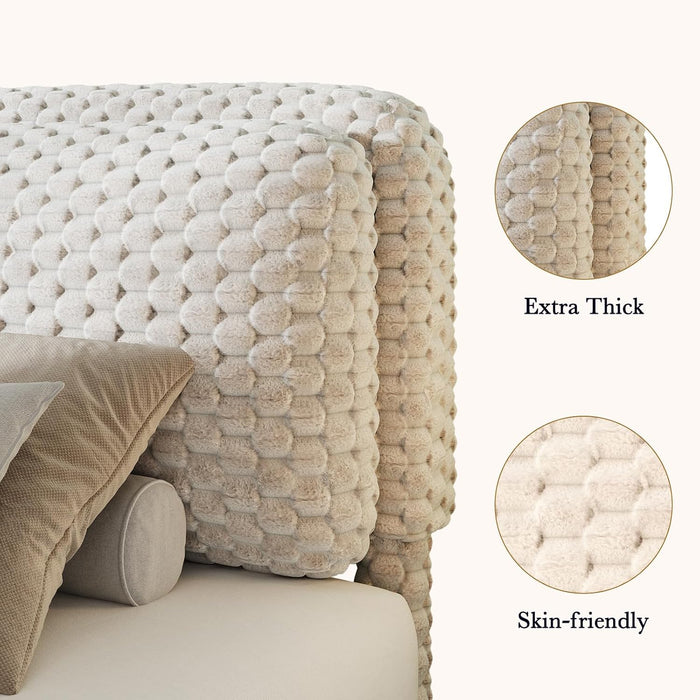 Queen Size Bed Frame with Headboard, Queen Size Corduroy Upholstered Platform Bed Frame with Soft Headboard, No Box Spring Needed, Easy Assembly, Cream