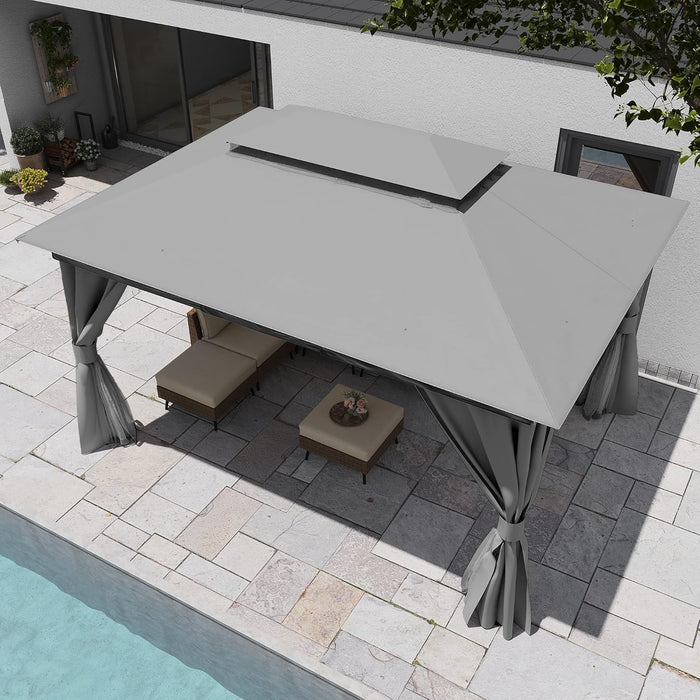 Patio Gazebo 10'X13', Outdoor Heavy Duty Party Tent Shelter with Double Roofs, Mosquito Nettings and Privacy Screens for Backyard, Garden, Lawn, Gray