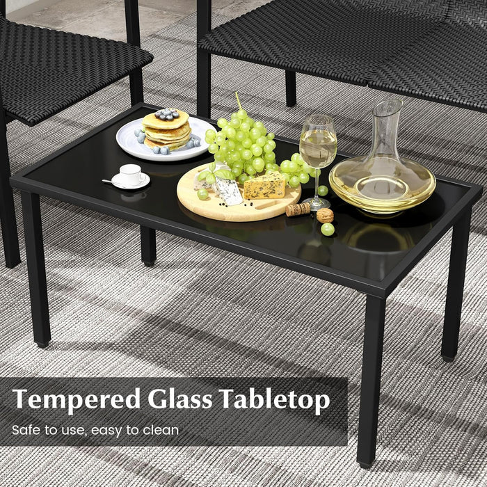 4 Pieces Wicker Patio Conversation Set with Coffee Table, PE Rattan Chairs with Galvanized Metal Frame, Outdoor Table and Chairs Set for Small Space, Balcony, Poolside, Backyard (Black)