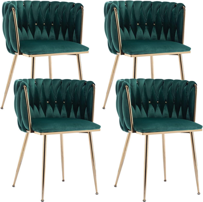 Velvet Dining Chairs Set of 4, Modern Dining Chair with Gold Metal Legs, Luxury Tufted Dining Chairs for Living Room, Bedroom, Kitchen (Green)