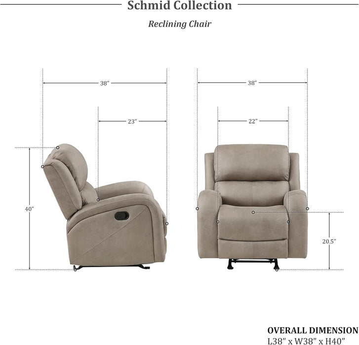 Schmid 3-Piece Polished Microfiber Manual Reclining Sofa Set, Brown