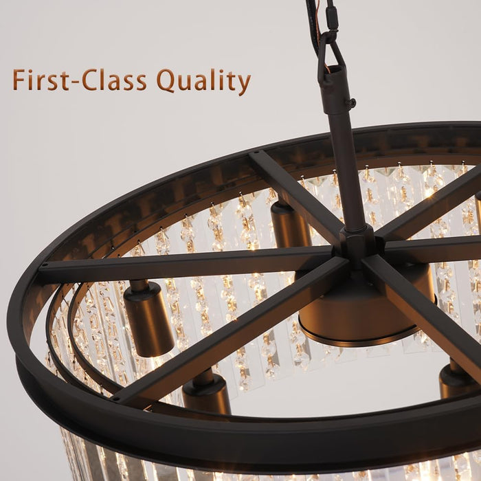 Modern Black Crystal Chandelier, 20" Small Pendant Lighting Fixture | Contemporary Ceiling Lights Fixtures Mini Chandelier 8 Lights for Dining Room Living Room Kitchen Hallway