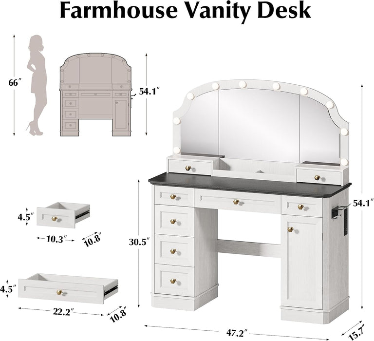 Contemporary Makeup Vanity Desk Black FortySevenInch Illuminated