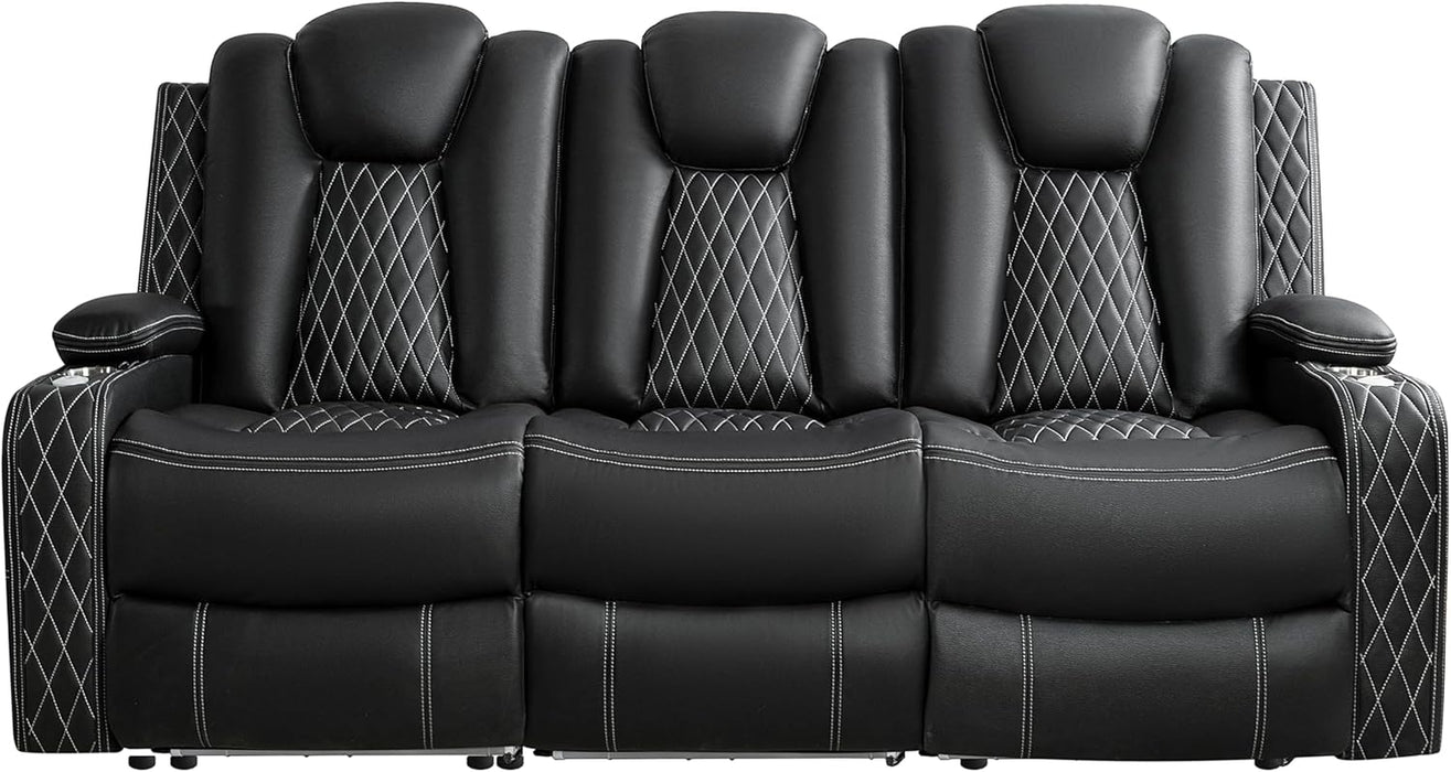 Chicago Power Recliner Sofa & Home Theater Seating with Wireless Charging Electric Recliner RV Sofa with Usb/Cup Holders/Storage/Led Light/Speaker, Black/Air Leather