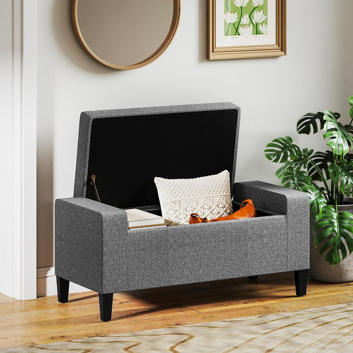 Storage Ottoman, Linen Upholstered Storage Bench with Lift Top and Button Tufted for Living Room, Gray
