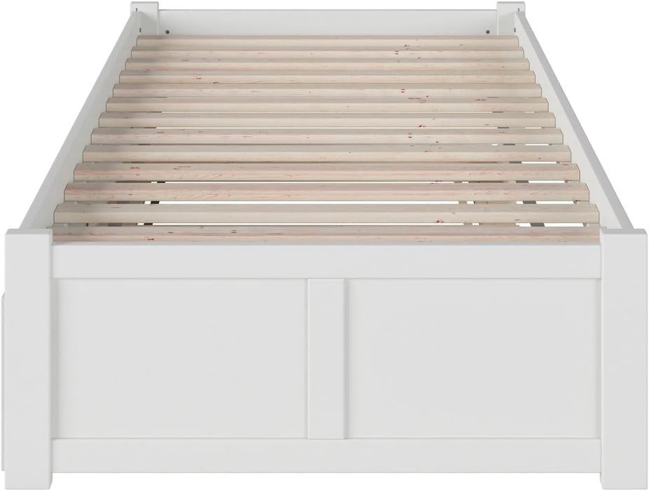 Concord Twin Size Platform Bed with Footboard & Twin Trundle in White