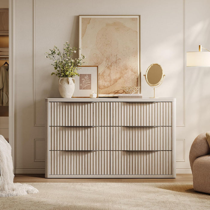 Bedroom Dresser with 6 Deep Wide Large Fluted Drawers for Closet