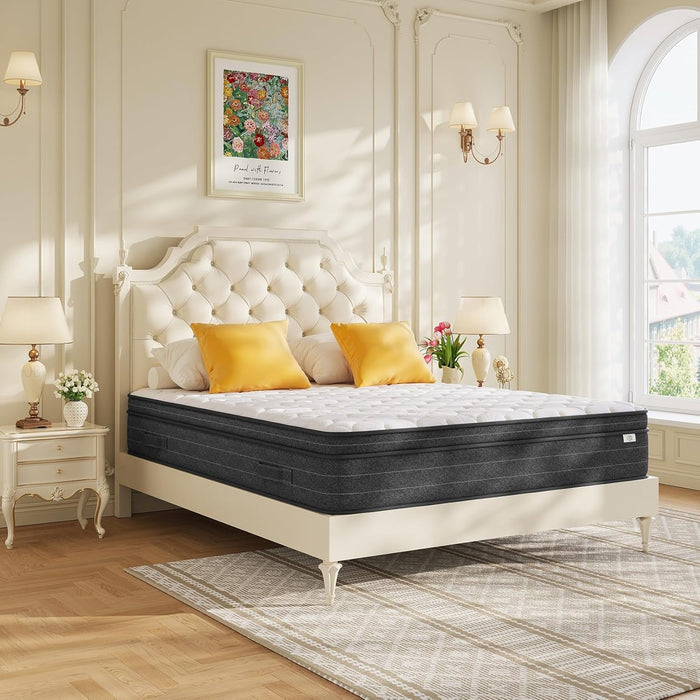 10 Inch Queen Mattress in a Box for Back Pain, Medium Firm Feel Fiberglass Free Hybrid Mattress with Individual Pocket Springs and Pressure-Relieving Memory Foam, Certipur-Us 120-Night Trial