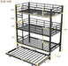 Metal Twin Size Triple Bunk Bed with Trundle for 4, Bunk Beds with 2 Ladders & Guardrails, Convertible to 3 Separate Beds for Kids Teens, Space-Saving, Black