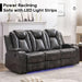 Power Reclining Sofa Couch with Wireless Charger, 3 Seaters with Recliner with Reading Light, Leather Electric 3 Seat Sofa Sectional Set for Living Room, Home Theater Seating with LED Lights, Grey