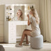 Vanity Desk with Mirror and Lights, Makeup Vanity Vanity Desk with 9 Drawers and 6 Storage Shelves Dressing Table, Vanity Desks with Power Outlet and 3 Color Modes 10 LED Bulb for Girls White