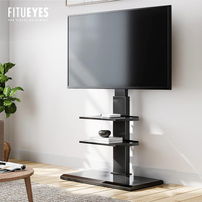Iron Base Universal Floor TV Stand with Swivel Tilt, TV Mount Stand for 32-75 Inch Screens, Corner TV Stand with Height Adjustable Entertainment Shelves (Black)