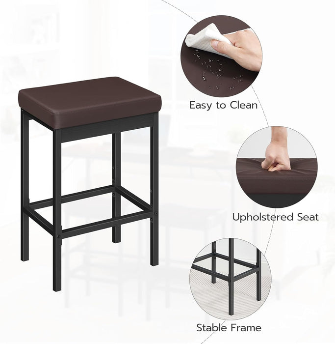 Bar Stools, Set of 2 Bar Chairs, 24.8-Inch Height Stools, Breakfast Bar Stools, Kitchen Bar Chairs, 2" Thick Upholstery, for Kitchen, Dining Room, Cafe, Bar Counter, Brown and Black BC21BY01