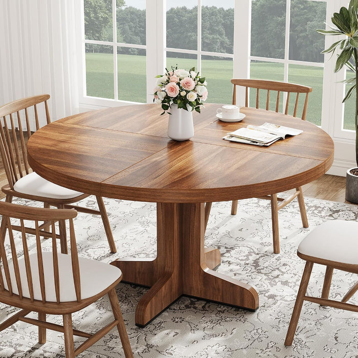 47" round Dining Table for 4, Farmhouse Kitchen Table, Walnut | Circle Dining Room Table Dinner Table, Kitchen Dining Room Furniture (Table Only)