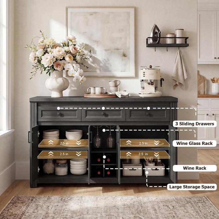 Sideboard Buffet Cabinet with Storage, Charging Station, Wine Rack