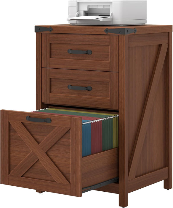 Vertical File Cabinet with 3 Drawers for Home Office, Walnut