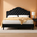 Queen Bed Frame with Adjustable Headboard/Velvet Upholstered/Diamond Button Tufted and Metal Studs/No Box Spring Needed/Wood Slat Support/Easy Assembly/Black
