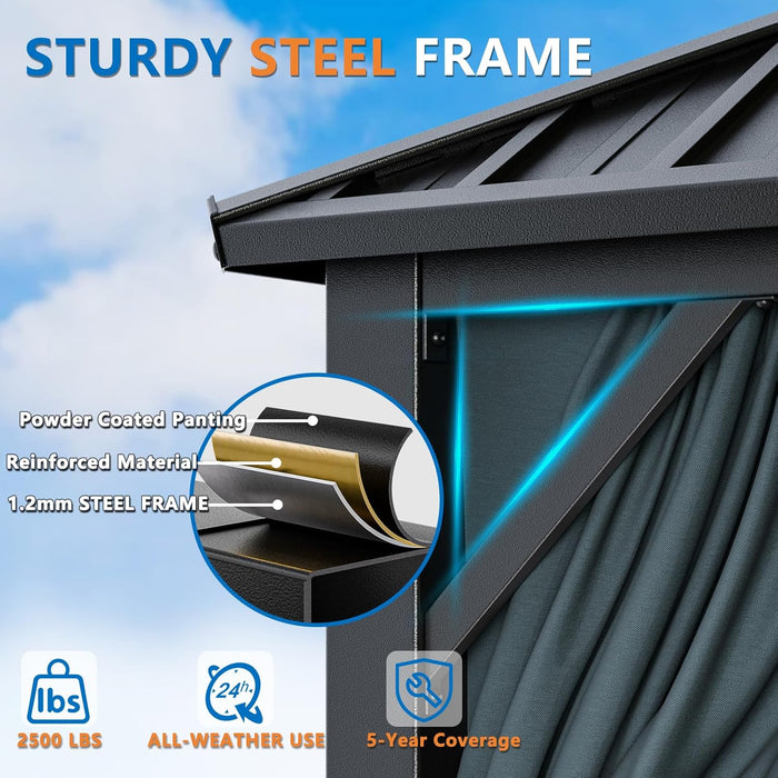 12x20 Hardtop Gazebo ReinforcedFrame PrivacyCurtains Black