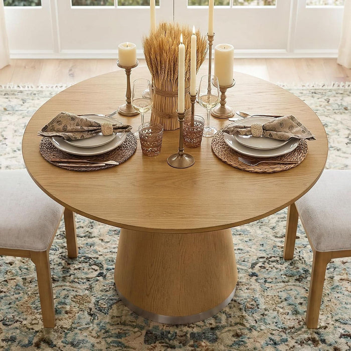 43-Inch Pedestal round Dining Table for 2-4, Oak Brown Wood Grain