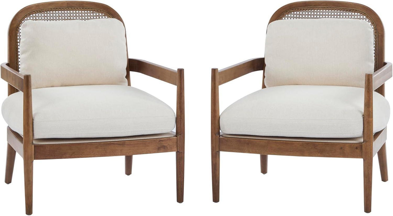MidCenturyBeigeUpholstered Club Chair Set 2 Open Back