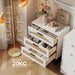 White Rattan Dresser With Industrial Metal Handles