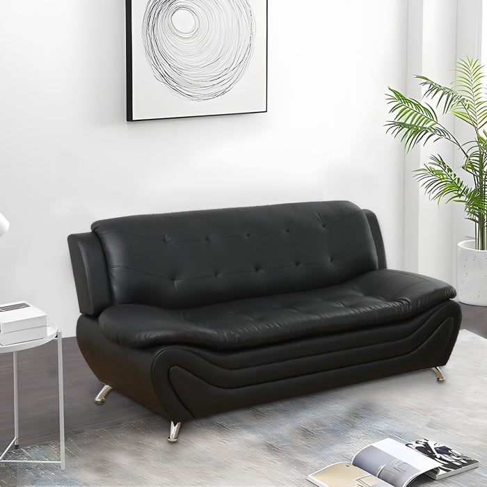 3 Piece Living Room Furniture Set, Leather Sofa Set for Living Room, Modern Couch Set with 3-Seater Sofa, Lovesat and Armchair (Black 1)