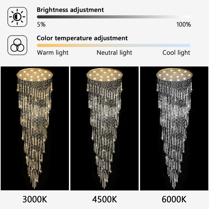 D40'' X H120'' Crystal Chandelier High Ceiling Chandeliers for Entryway Large Raindrop Chandeliers LED Dimmable Flush Mount Light Fixtures for Staircaes Foyer Hallway Living Room Bulbs Included Gold