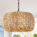 Farmhouse Chandelier for Dining Room,5-Light Boho Chandelier Light Fixture with Water Hyacinth Lampshade,Rattan Dining Room Chandelier Light Fixtures for Kitchen Island Bedroom Living Room