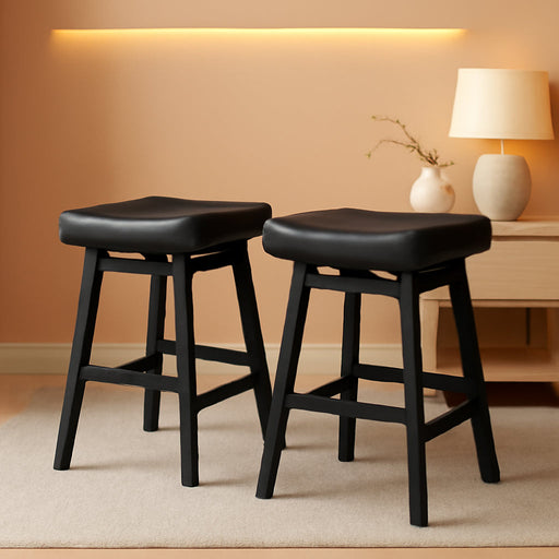 24 Inche Bonded Leather Counter Height Bar Stools Set of 2 Curved | Barstools with Curved Bonded Leather Seats & Heavy Duty Metal Legs for Kitchen Counter, Easy Assembly, All Black