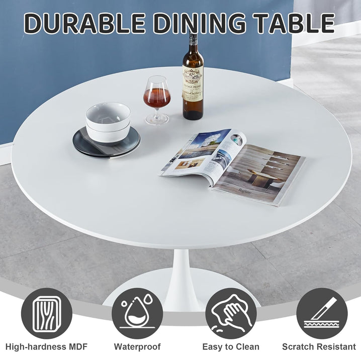 42 Inch round Dining Table for 4, White Tulip Dining Table with Thickened Tabletop & Sturdy Metal Pedestal, Mid-Century Modern Kitchen Table for Dining Room,Living Room,Cafe (White)